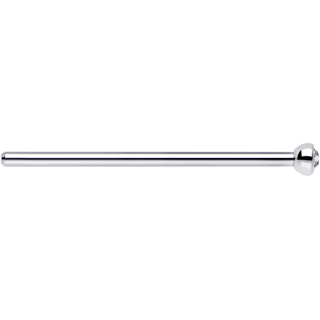 18G 3/4 Clear CZ Steel Straight Fishtail Nose Ring 2mm