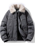 Men's Full Size Fur Collar Zip Up Bomber Jacket Plus Size