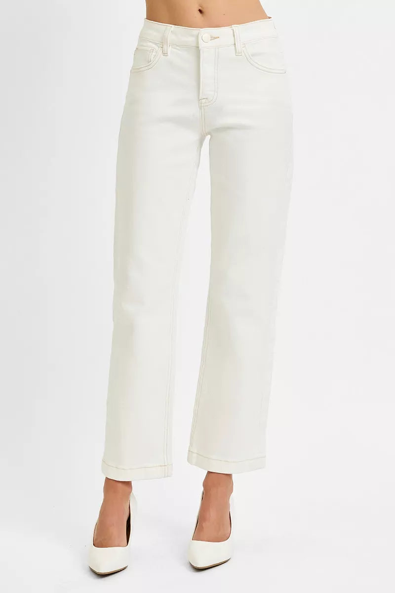 RISEN Full Size Tummy Control Mid Rise Ankle Straight Jeans Plus Size