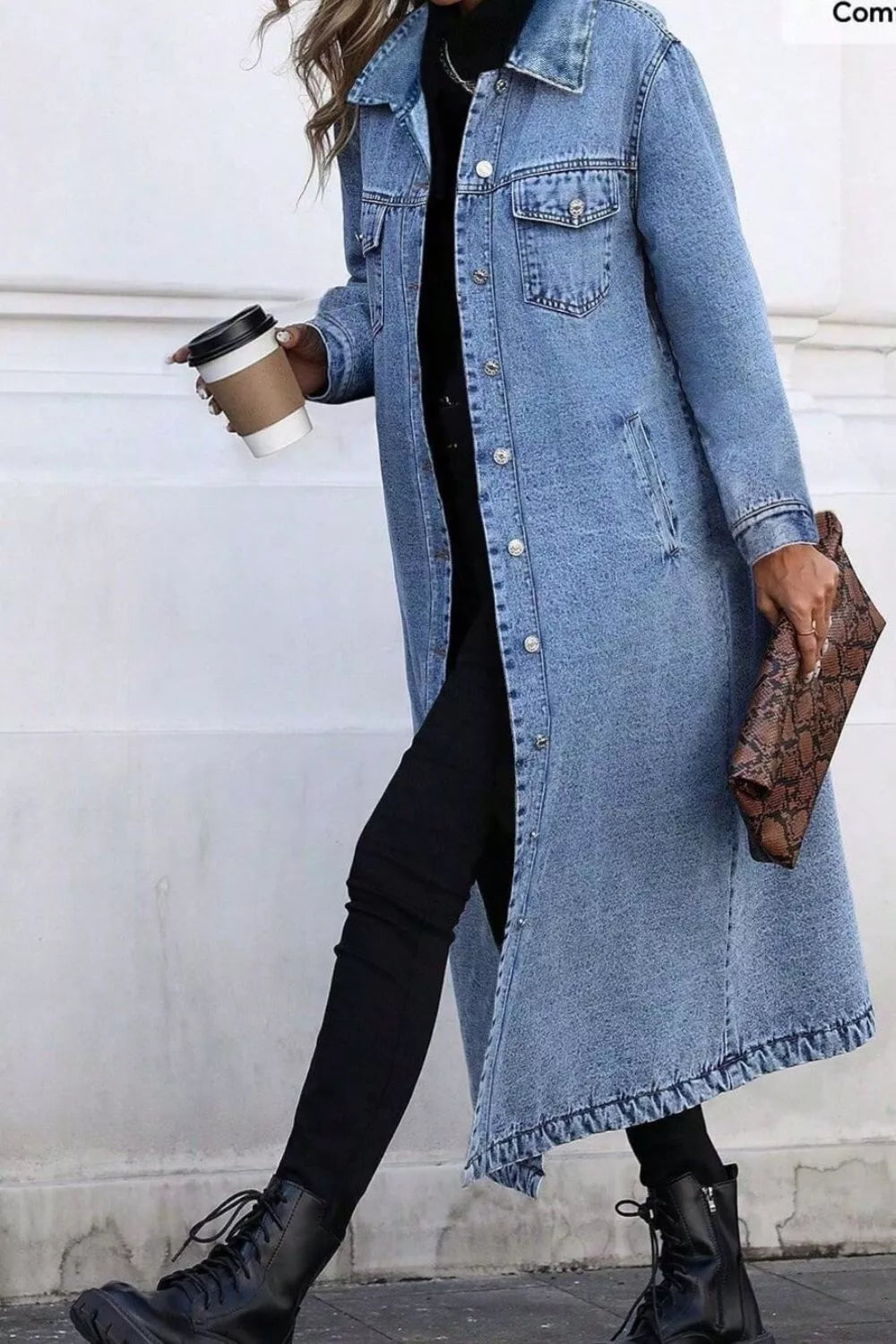 Longline Button-Front Denim Jacket