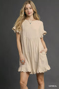 Umgee Linen Ruffle Hem Babydoll Dress