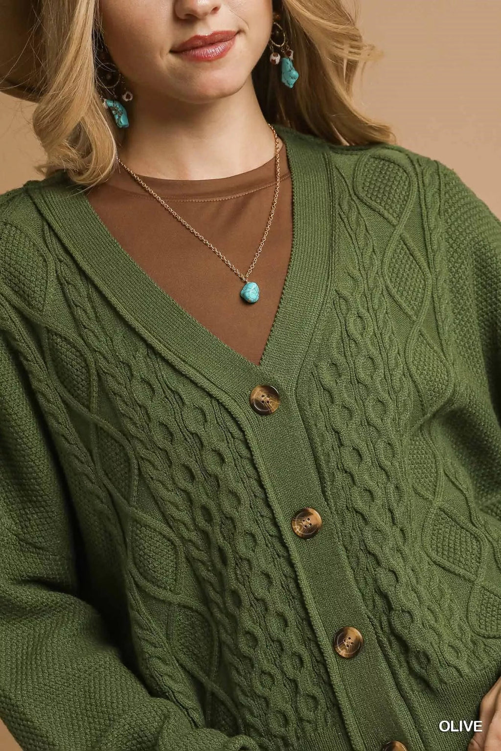Chunky Cable Knit V-Neck Button-Up Cardigan