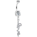 Clear Gem Studded Love Cursive Text Dangle Belly Ring