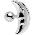 16G 1/4 Clear Gem Steel Crescent Moon Left Cartilage Earring
