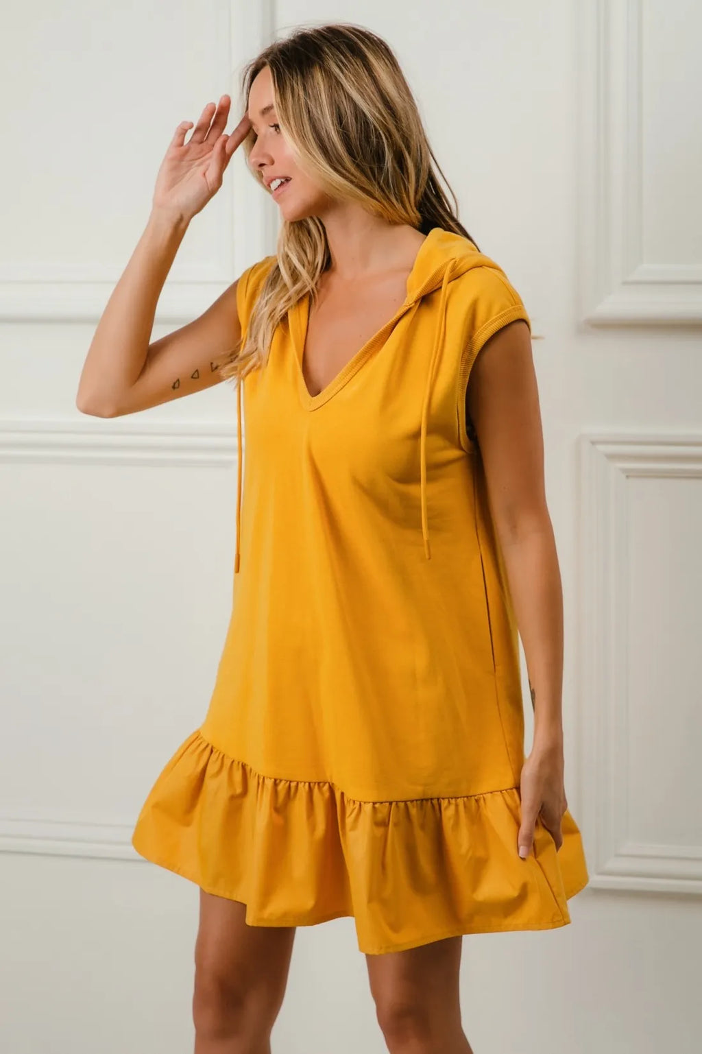 BiBi Ruffled French Terry Hooded Dress