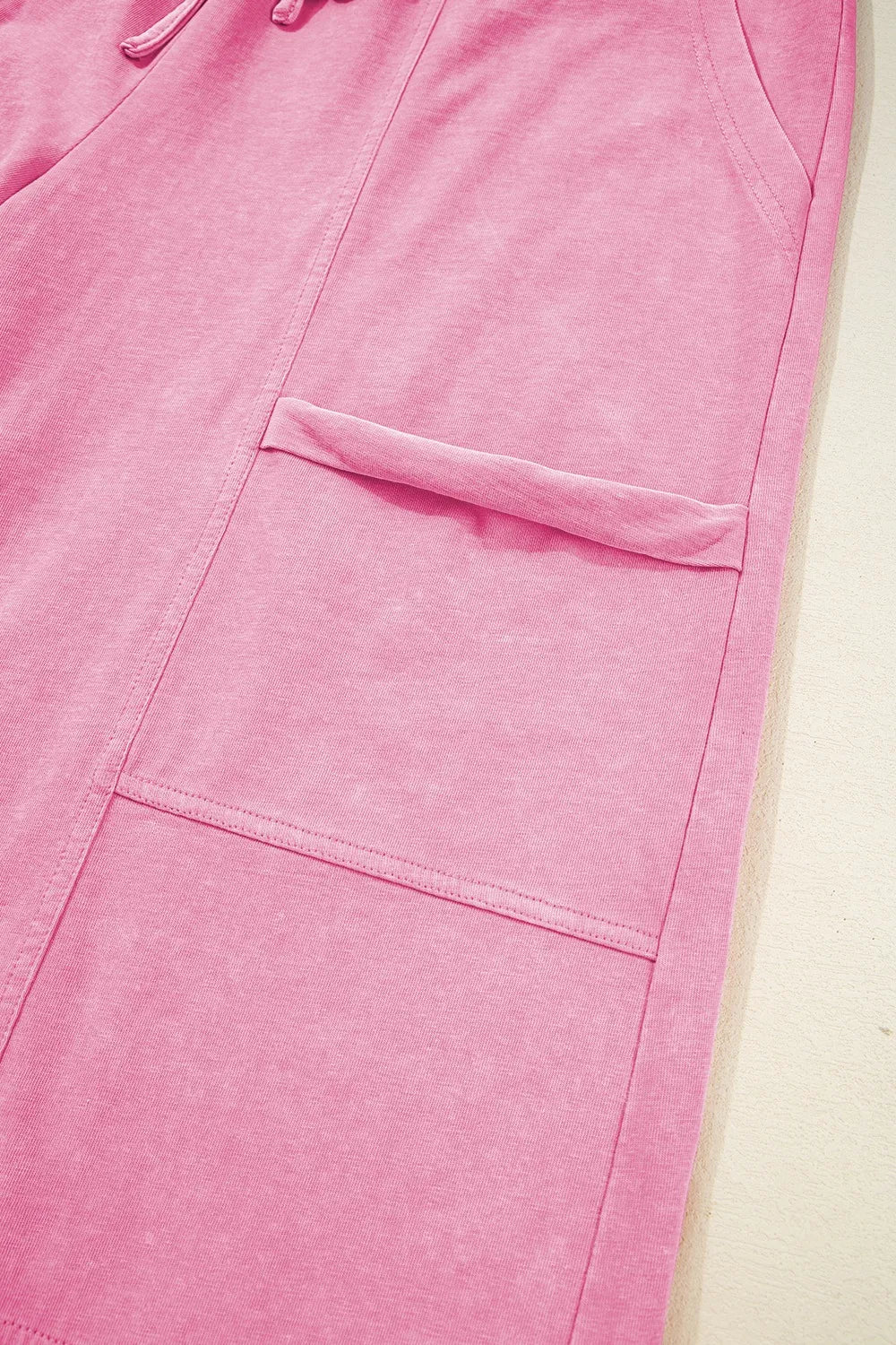 Mineral Wash Exposed Seam Drawstring High Waist Wide Leg Cargo Pants