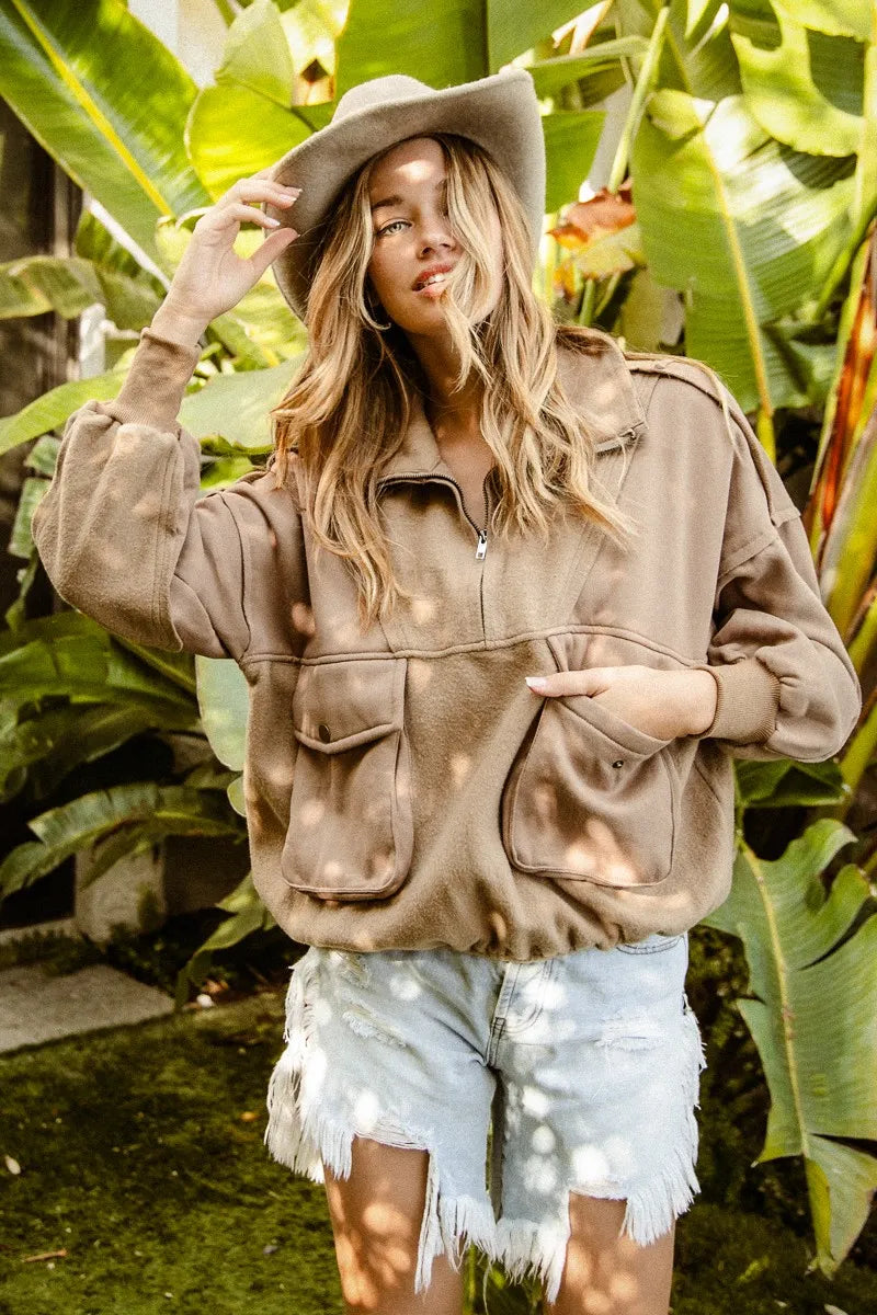 Half Zip Vintage Washed Fleece Pullover