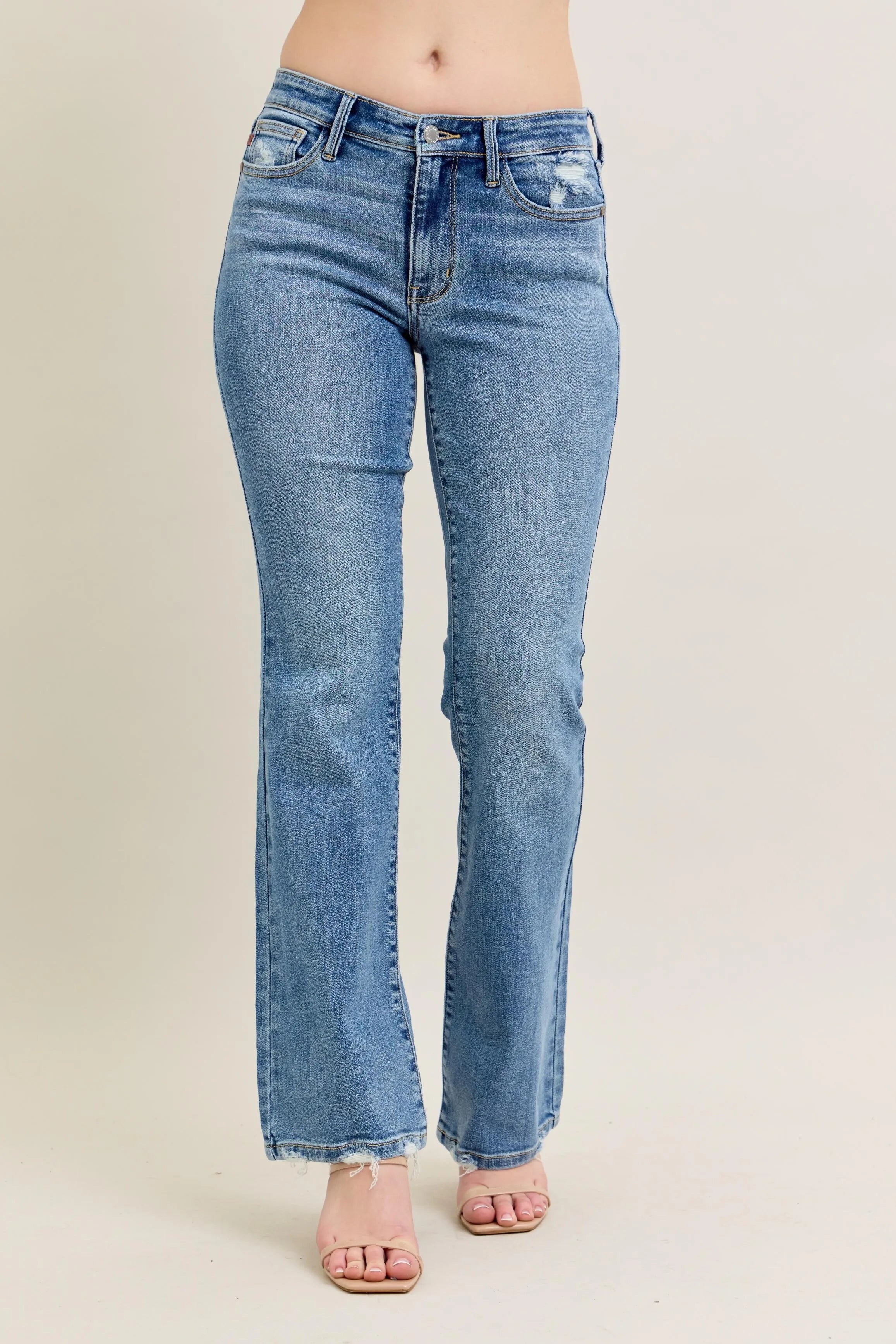 Judy Blue Full Size Mid Rise Wash Destroy Hem Bootcut Jeans Plus Size