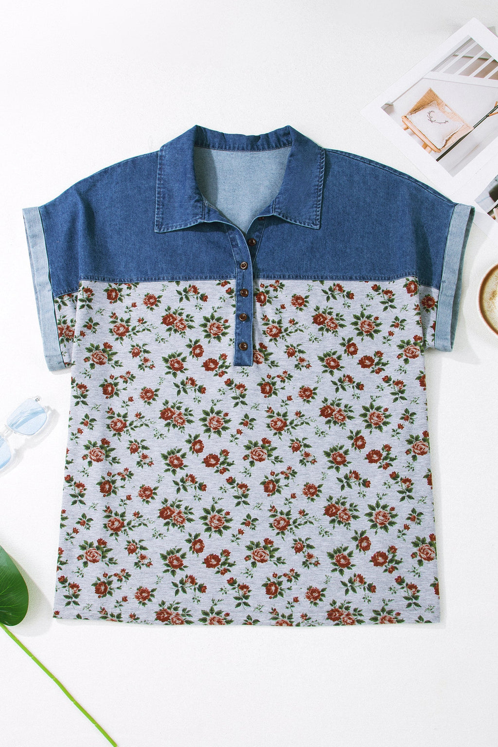 Karla Print Patchwork Polo Plus Size T-Shirt