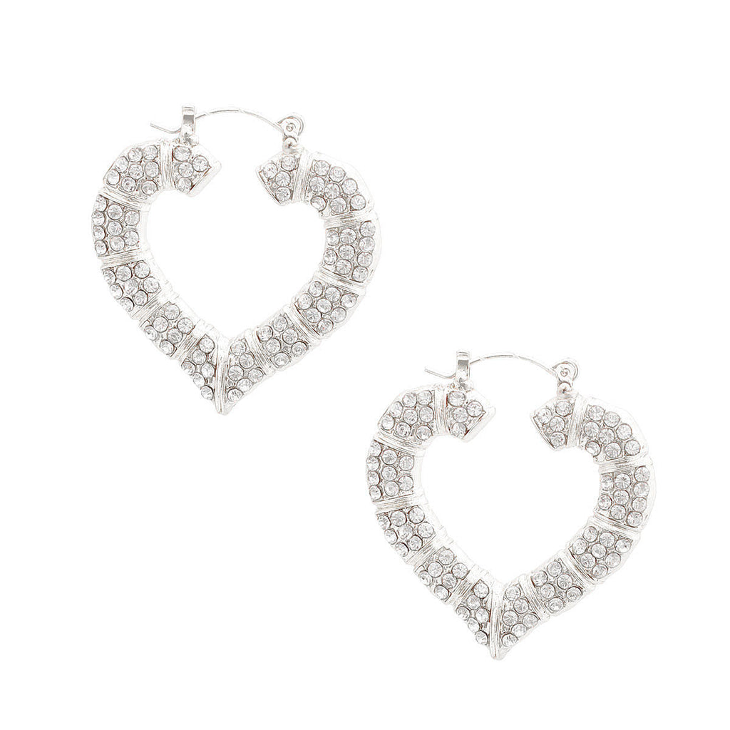 Bamboo Hoop Earrings with Silver Bling Heart – Trendy Statement Jewelry