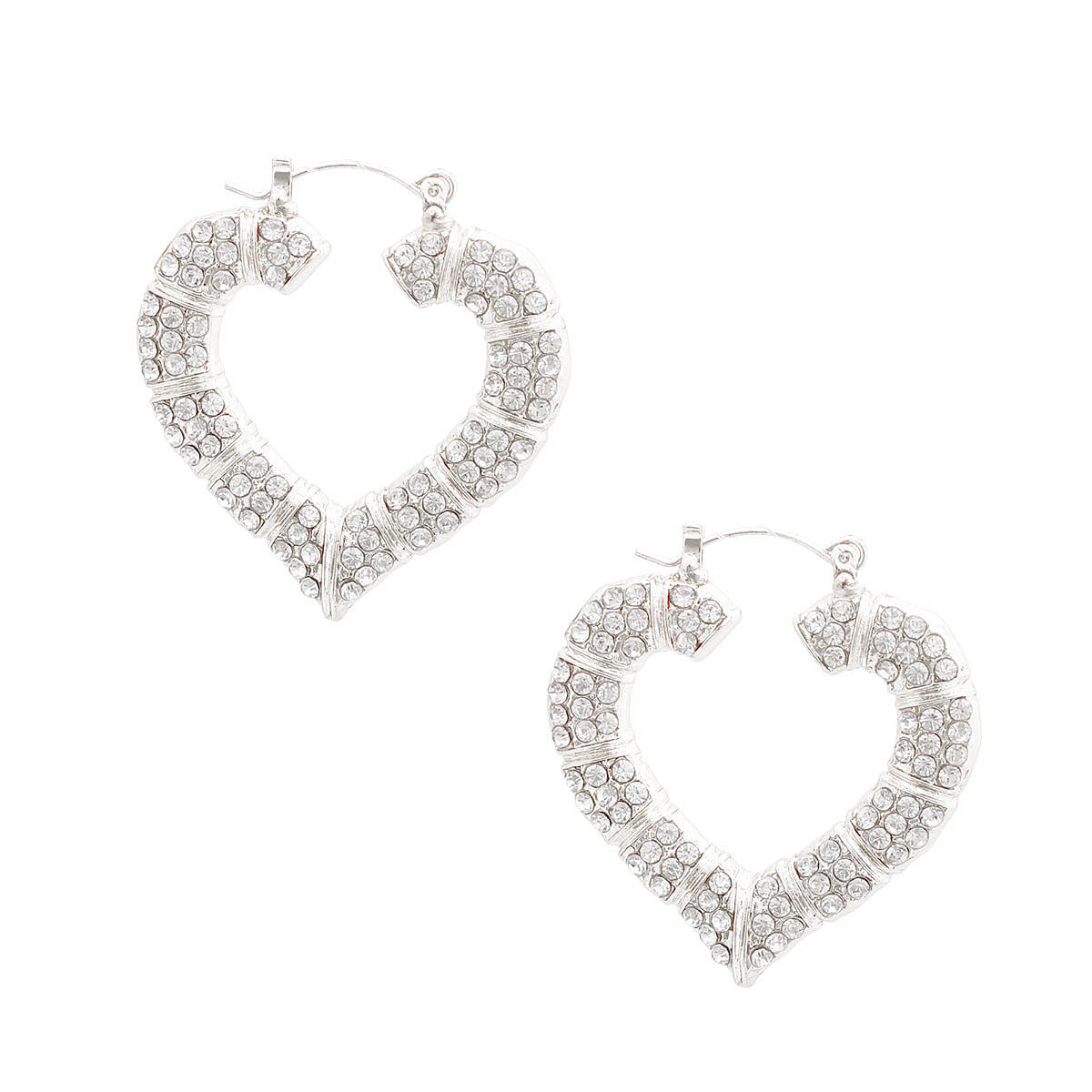 Bamboo Hoop Earrings with Silver Bling Heart – Trendy Statement Jewelry