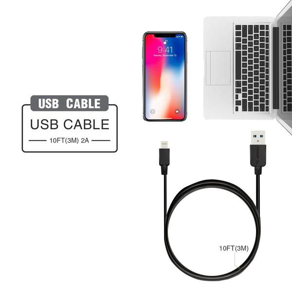 Esoulk 2A Heavy Duty USB Cable 3M (10ft）Black