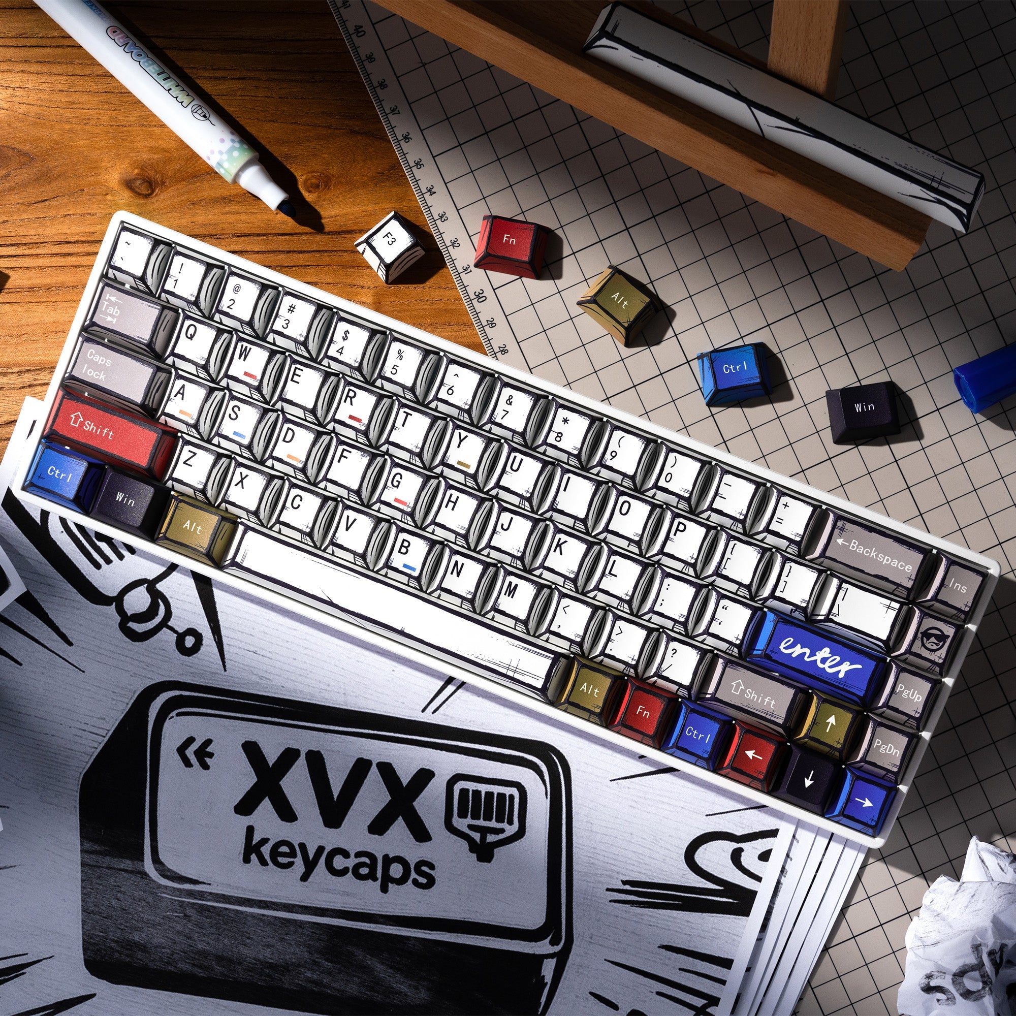 XVX Manga Theme Graffiti Cherry Profile 134-Key Dye-Sub PBT Keycap Set