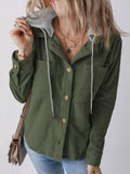 Plus Size Casual Corduroy Button-Down Hooded Jacket