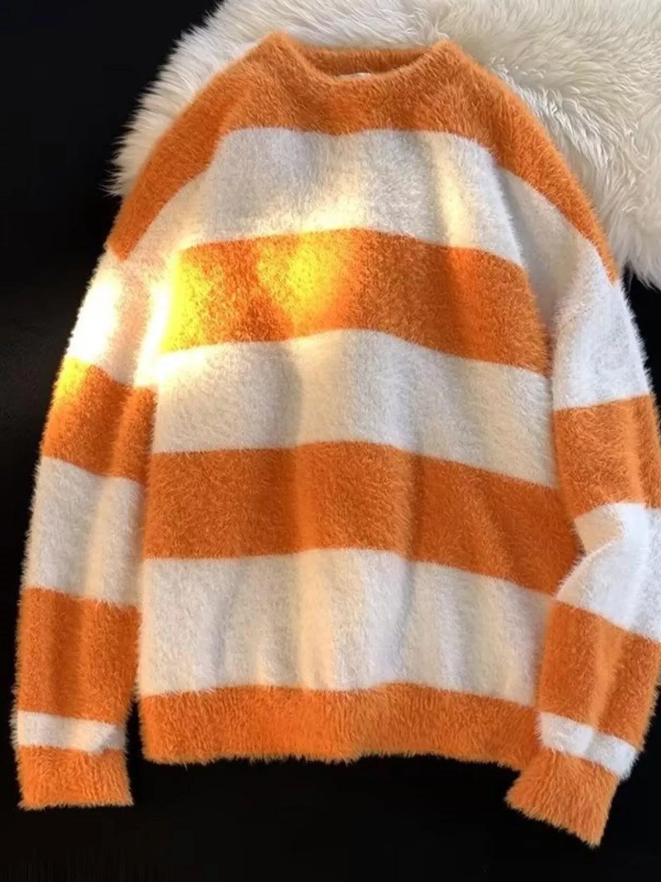 Men's Striped Fuzzy Knit Pullover Sweater