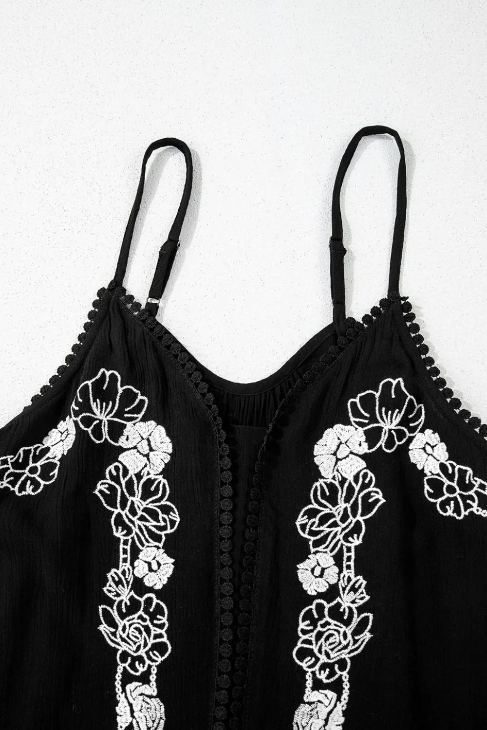 Floral Ruffled Hem Embroidery Cami