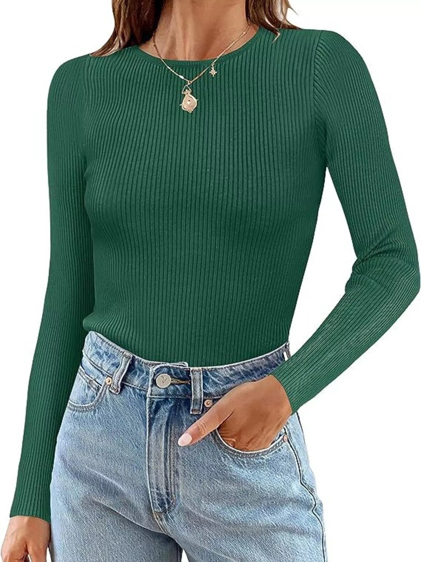 Ribbed Knit Slim Fit Long Sleeve T-Shirt