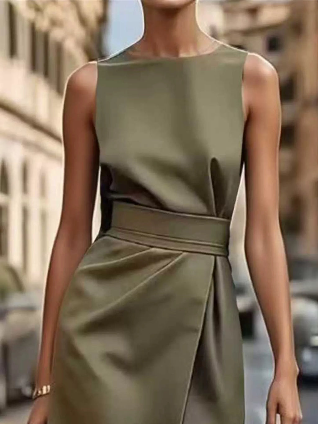 Round Neck Sleeveless Midi Dress