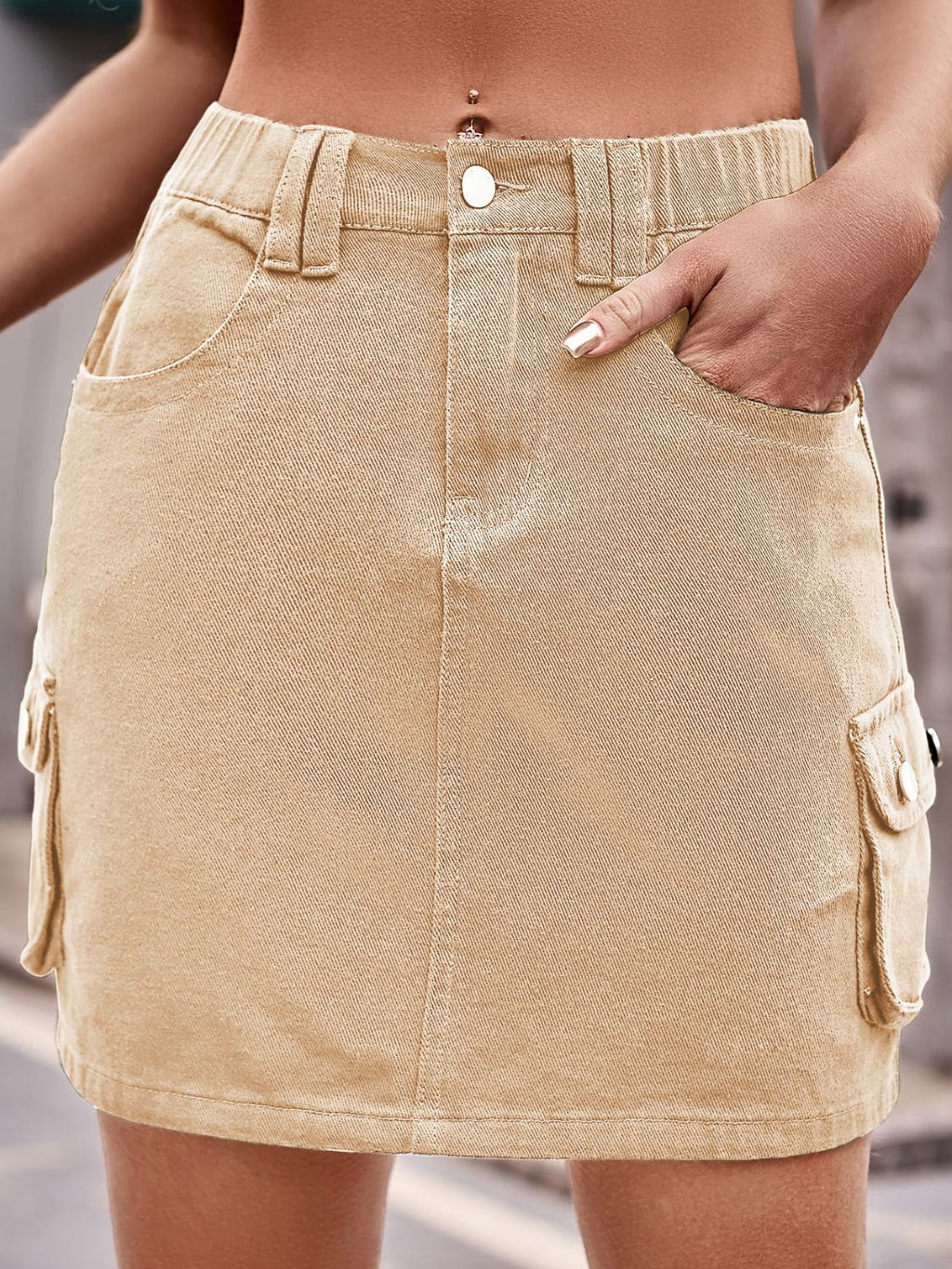 Denim Mini Skirt with Pockets See size chart under “more details”
