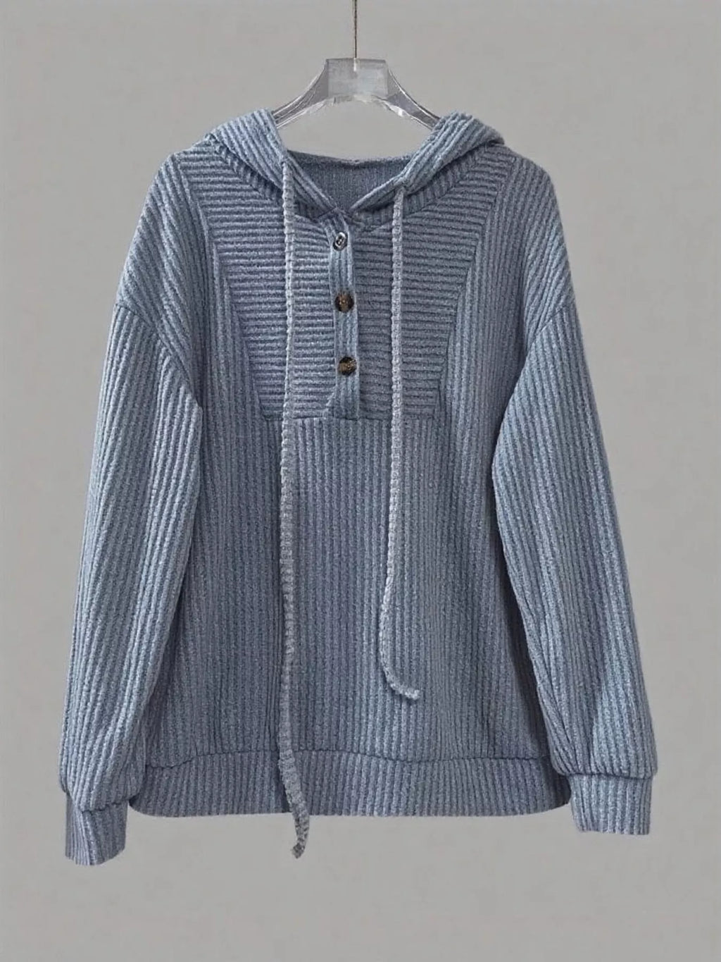 Button-Front Drawstring Hoodie