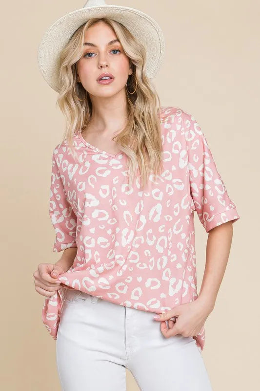 BOMBOM Loose Fit Animal Print Soft Knit Top