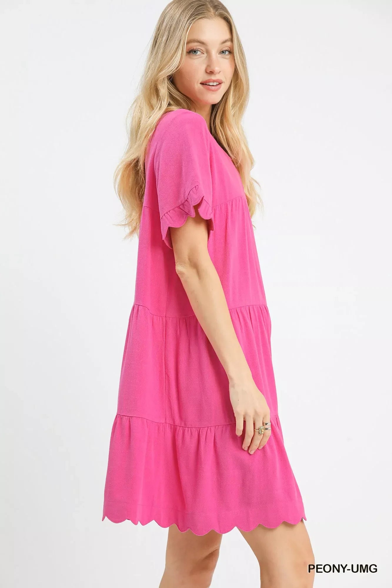 Linen Tiered Babydoll Dress with Ruffle Sleeves