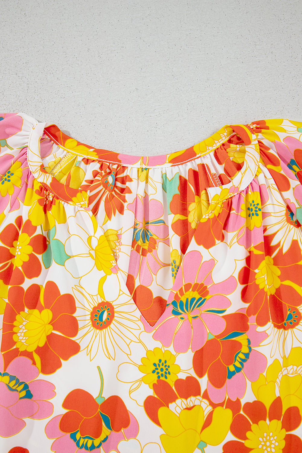 Orange Abstract Print V Neck Half Sleeve Blouse