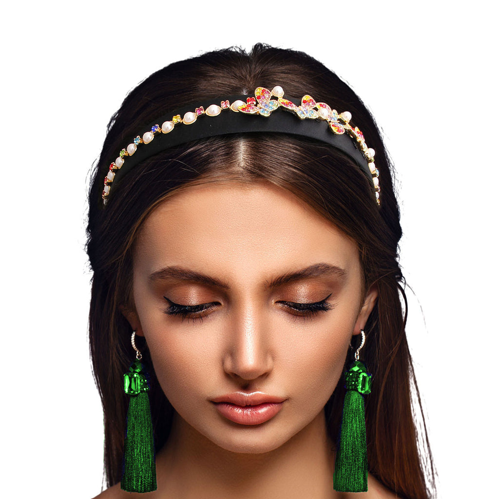 Pearl Headband with Rainbow Butterfly Accent – Stylish Fashion Accessory