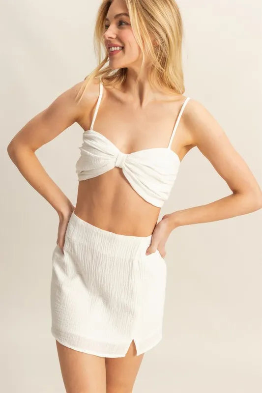 Ruched Bra Top and Mini Skirt Set
