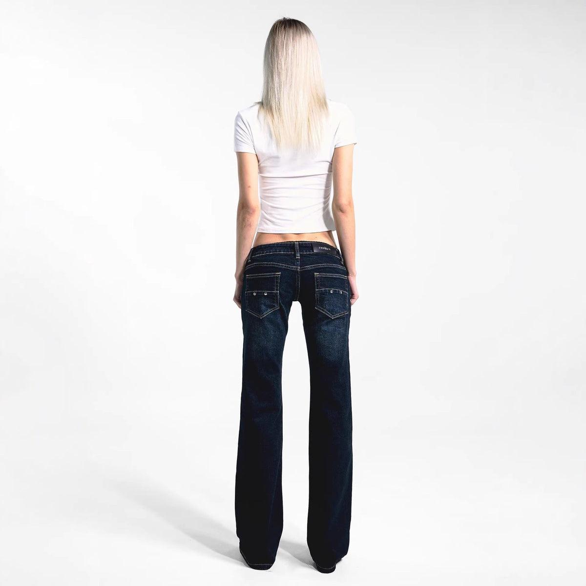 Slim-fit Button-waist Washed Jeans For Women
