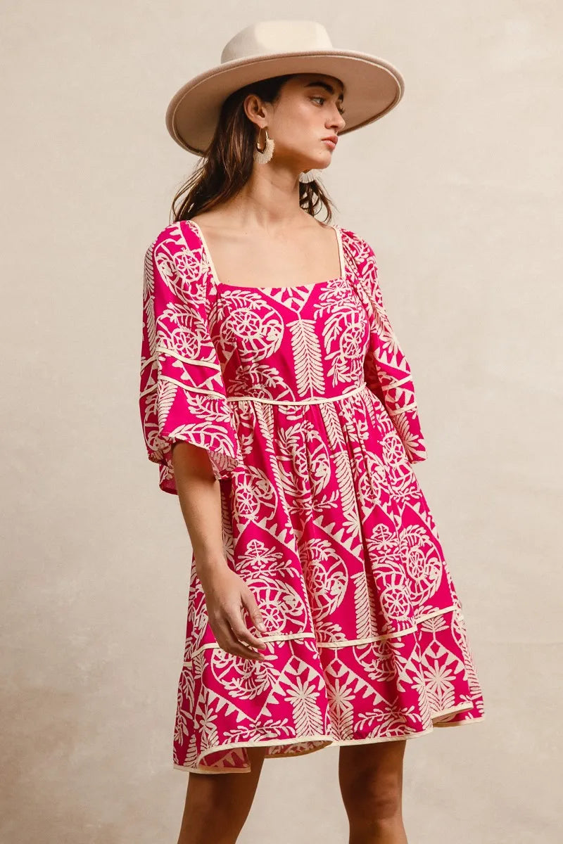 BiBi Aztec Woven Printed Contrast Binding Dress