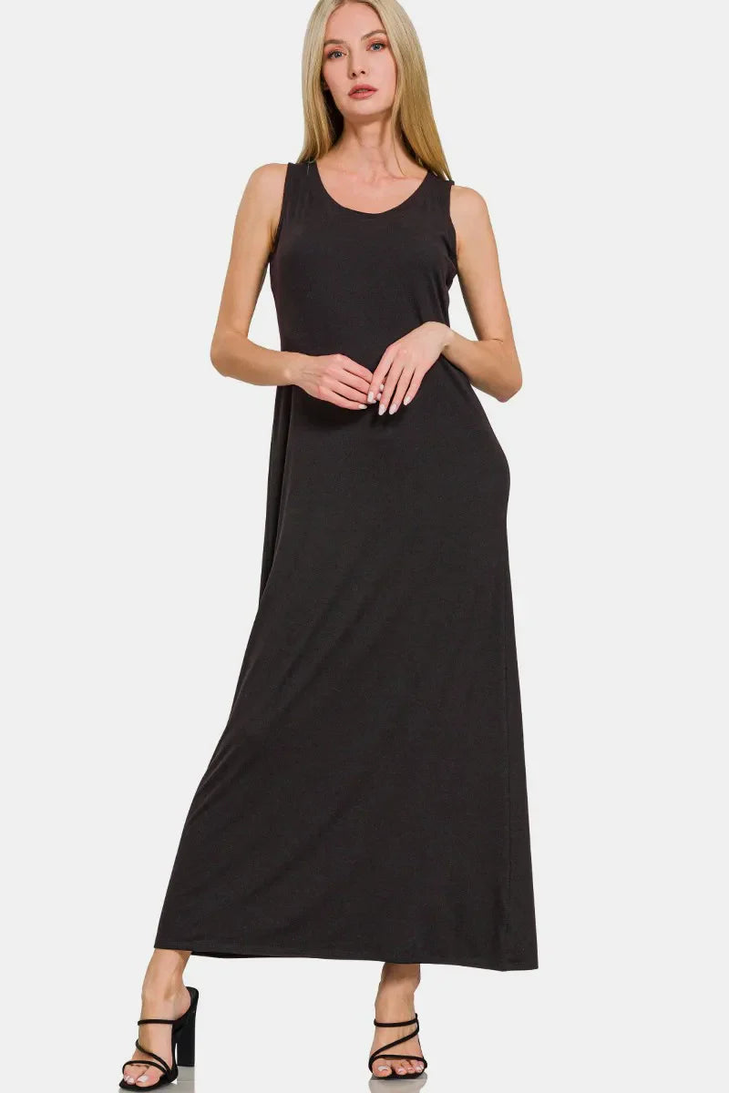 Scoop Neck Wide Strap Tank Dress