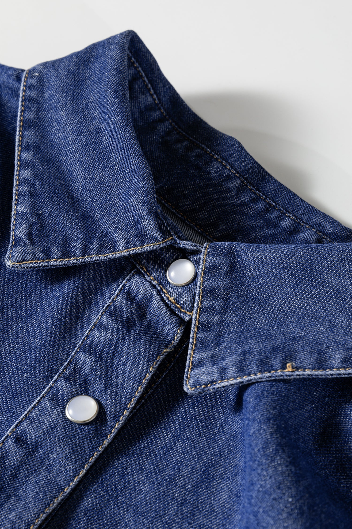 Denim Shirt Collar Long Sleeve Flared Mini Dress