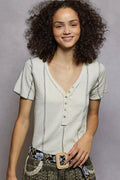 POL V-Neck Short Sleeve Top with Stitch Seam Detail