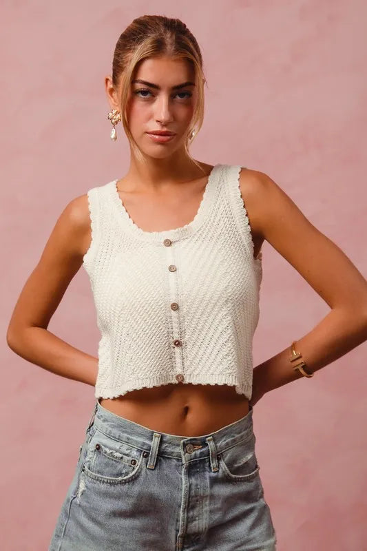 SO ME Chevron Pattern Buttoned Front Lightweight Tank Top