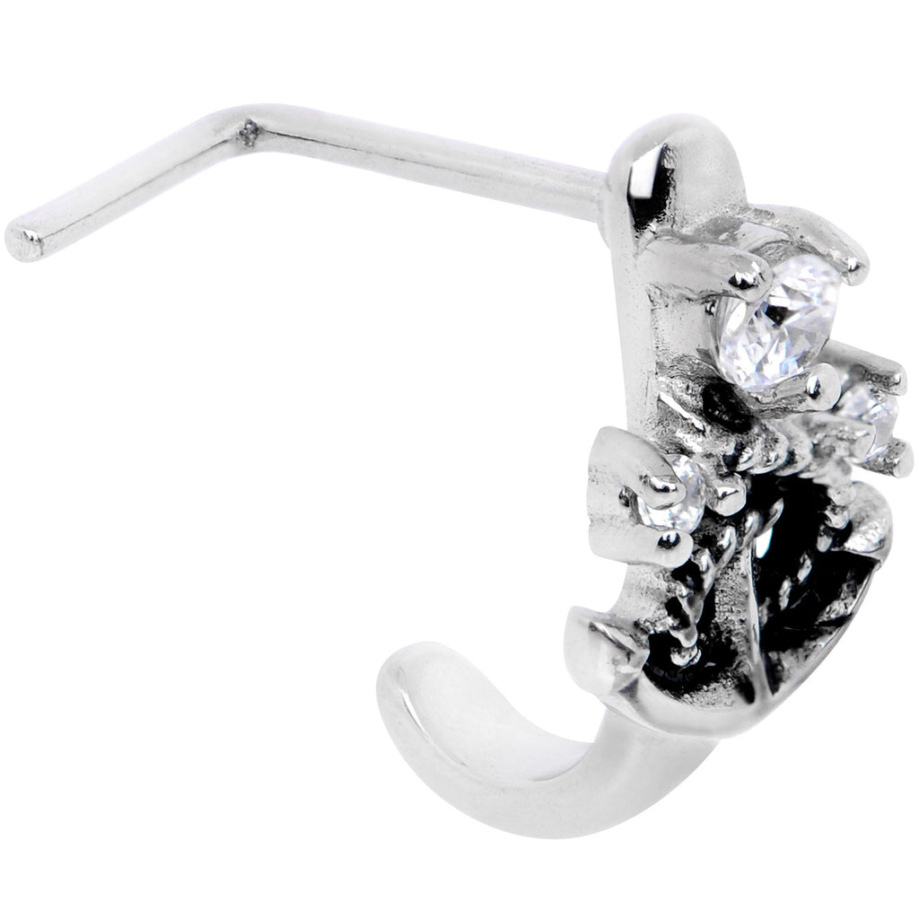 20G 1/4 Clear CZ Gem Nautical Anchor Faux Hoop L Shape Nose Ring