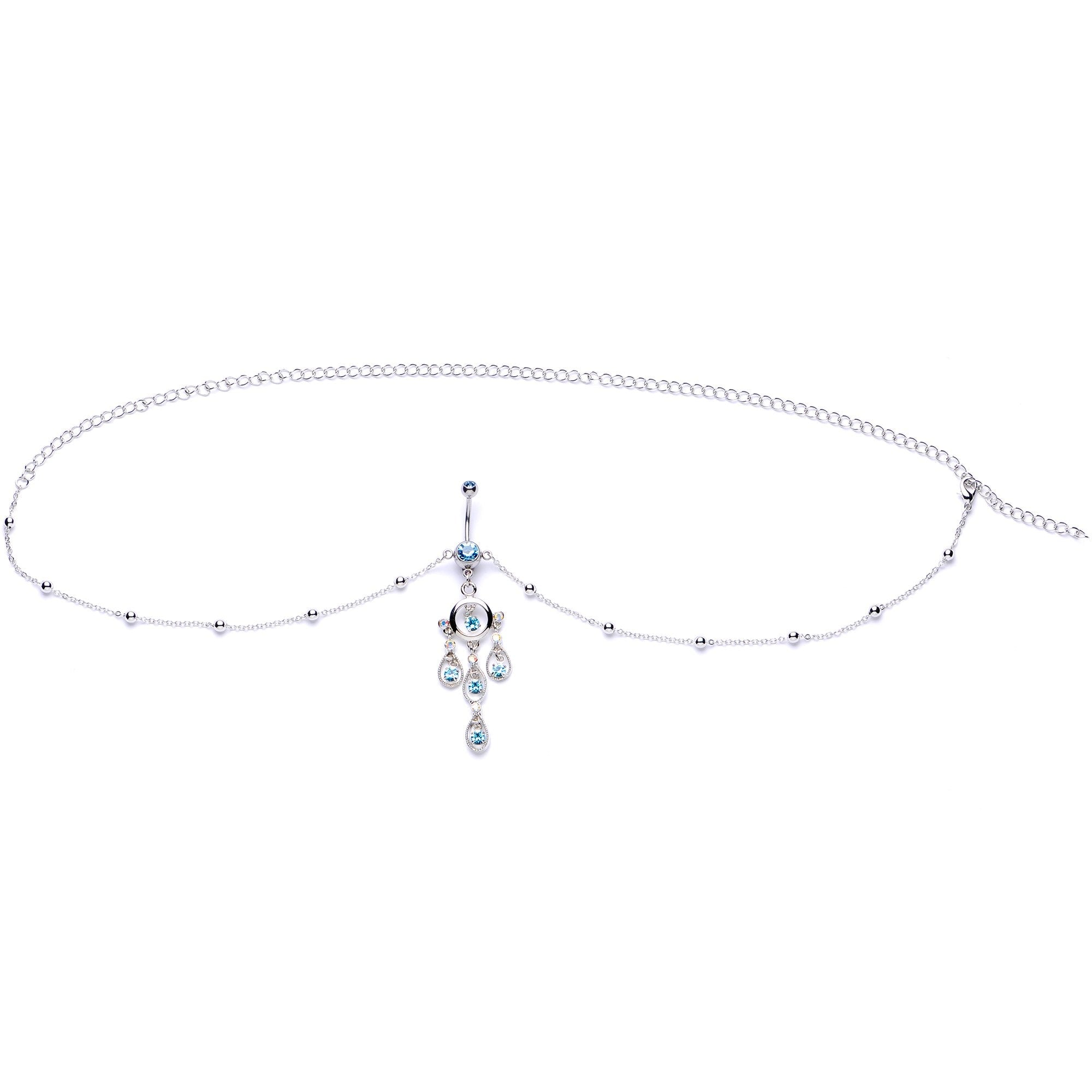 Aqua Gem Dancing Queen Chandelier Dangle Belly Ring Belly Chain