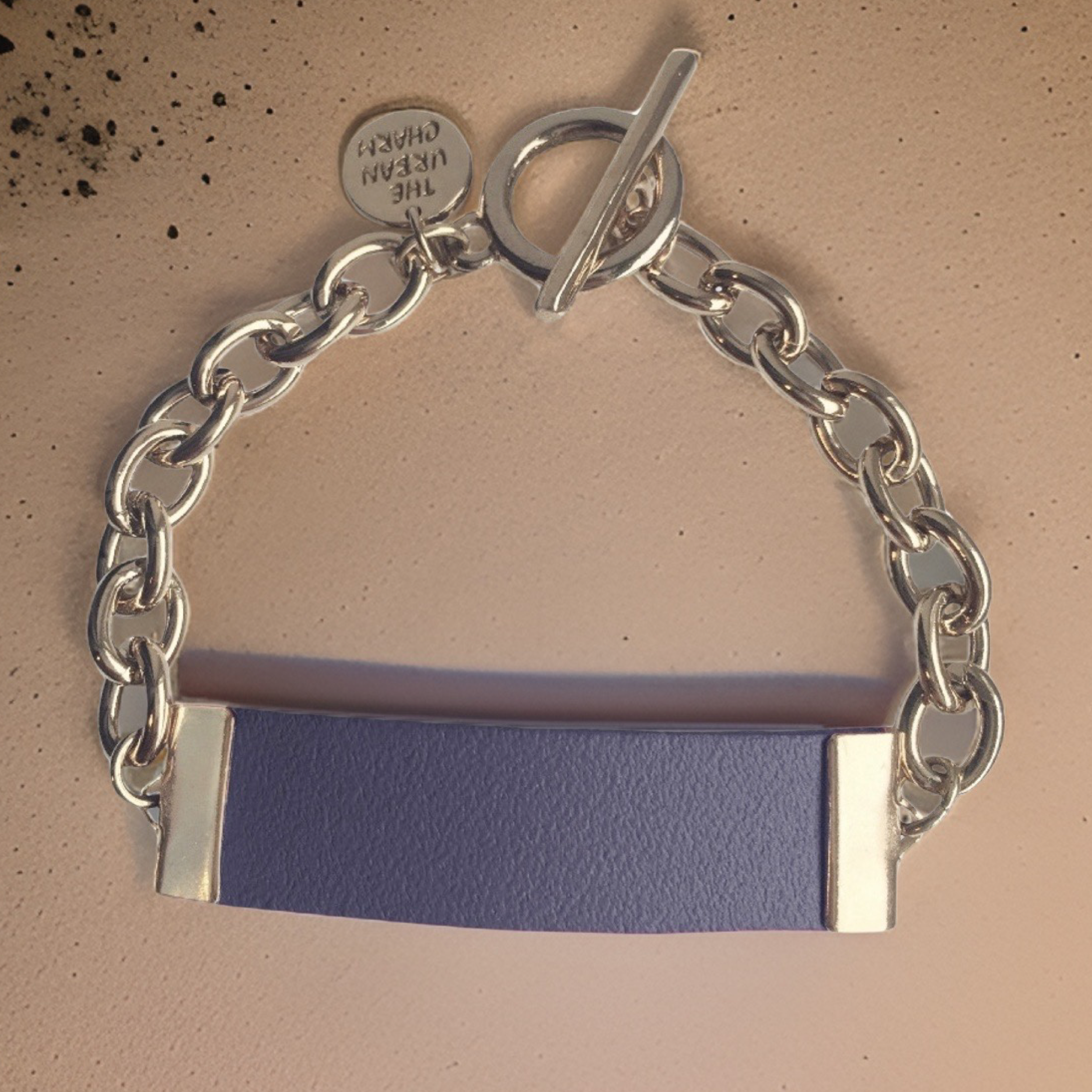Navy Leather and Chain ID Toggle Bracelet