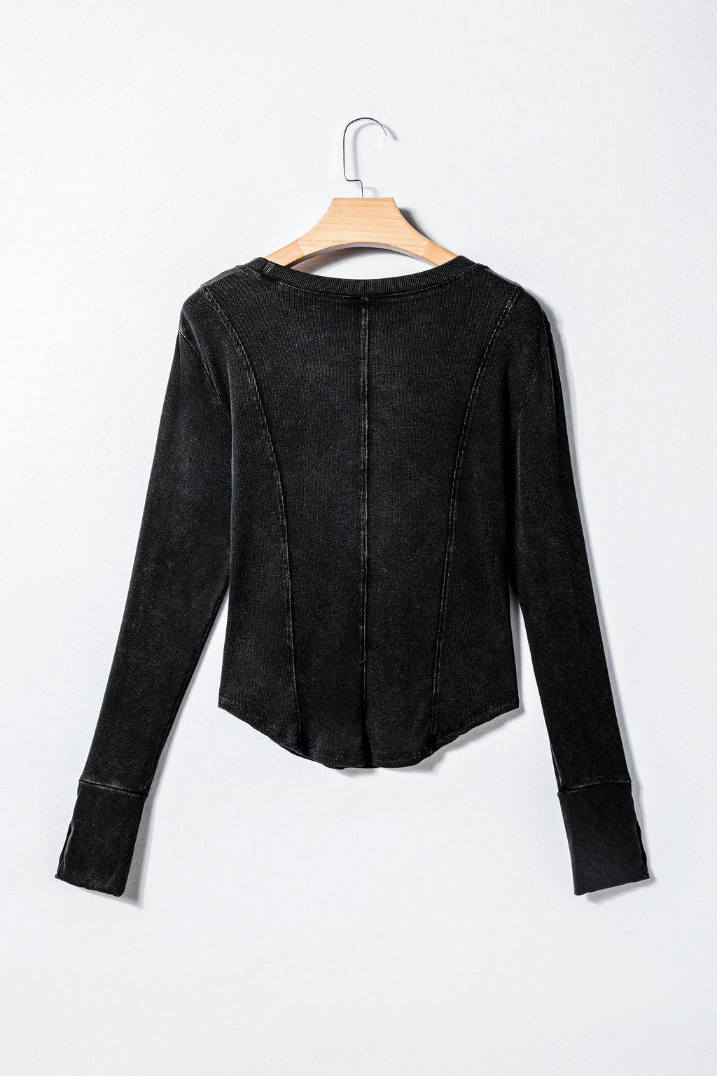 Black Exposed Seam Ribbed Long Sleeve Top