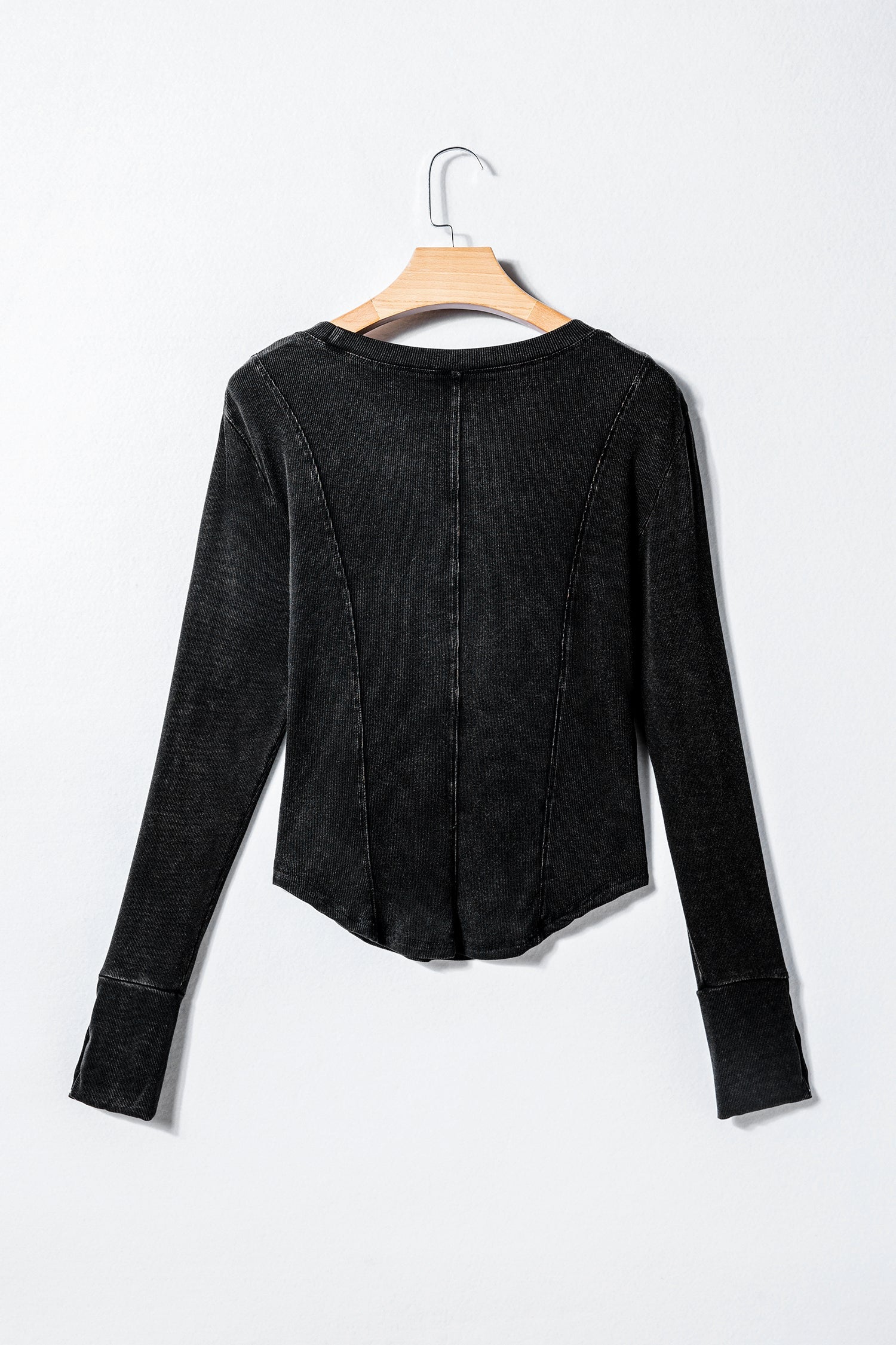 Black Exposed Seam Ribbed Long Sleeve Top