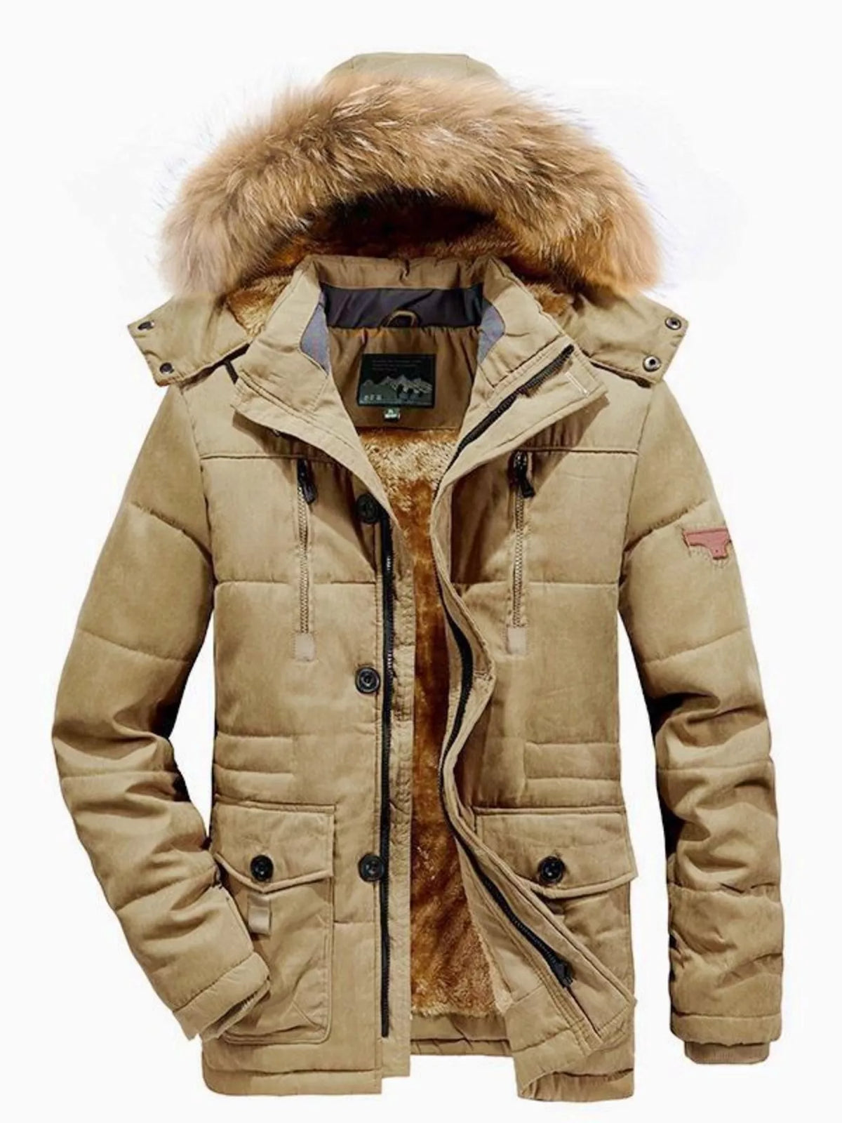 Men's Plus Size Winter Warm Zip Up Coat with Fur Hood