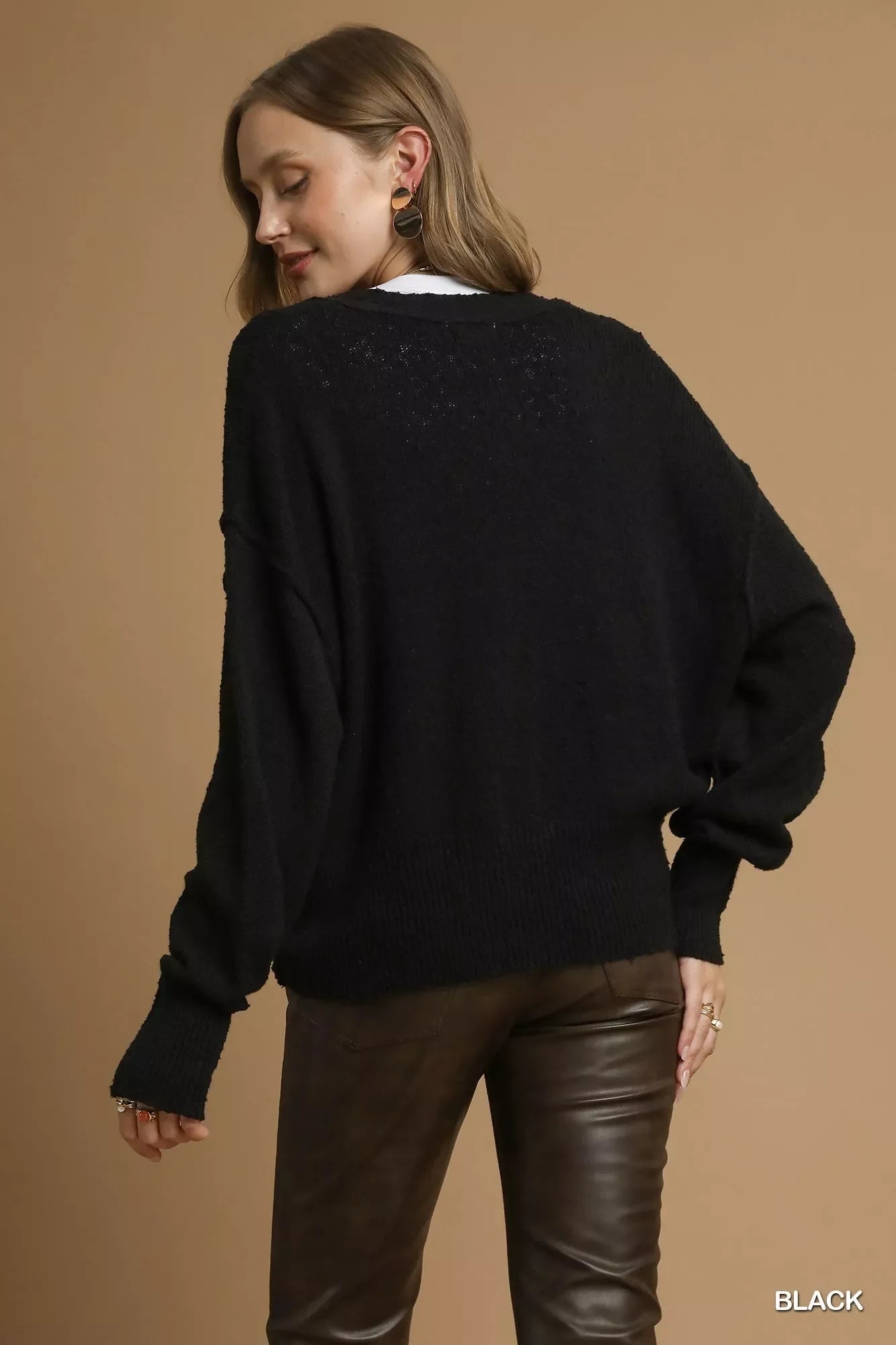 Button-Front V-Neck Knit Cardigan