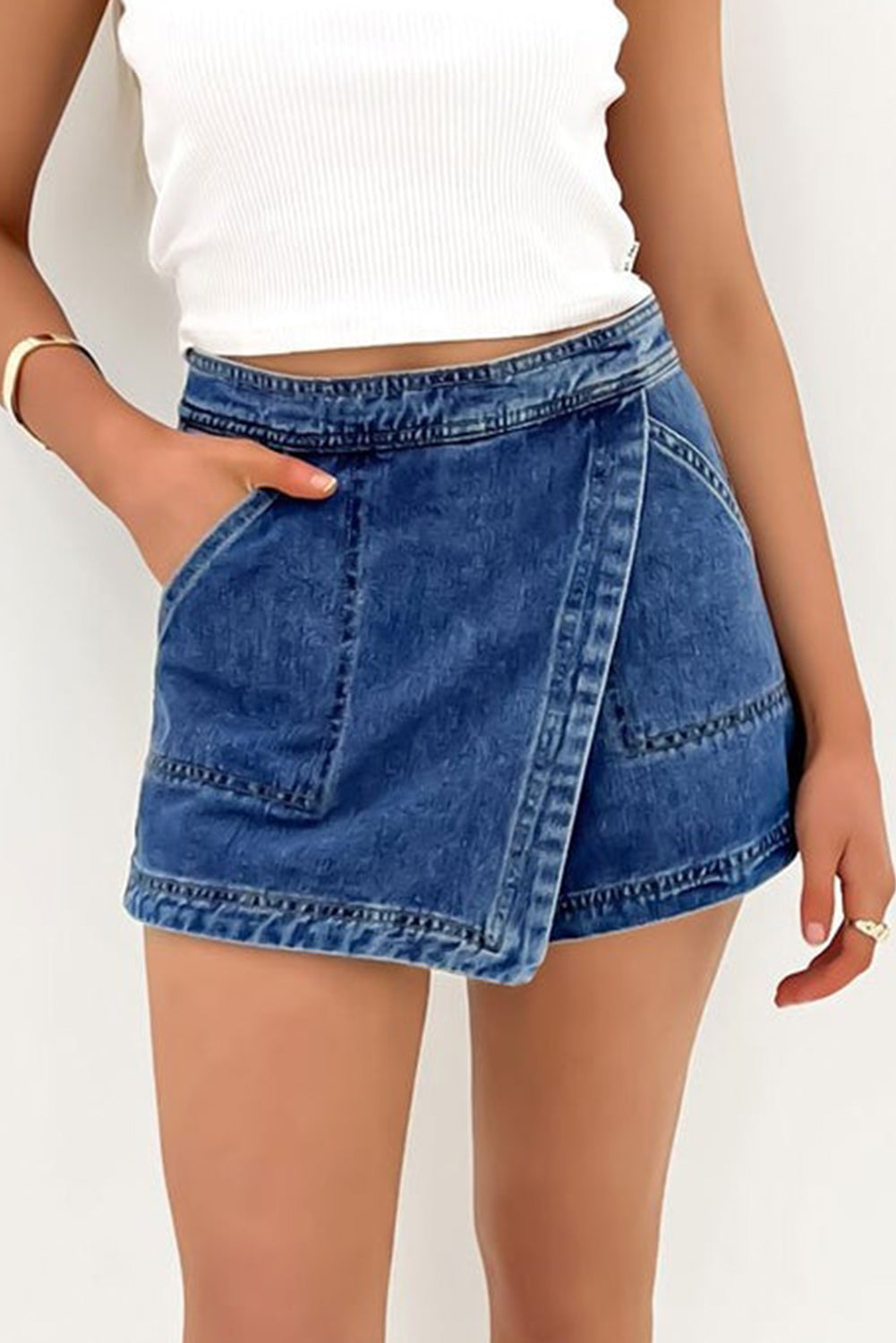 Faux Wrapped Mini Denim Skort