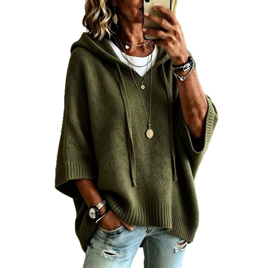 Hooded Batwing Knit Sweater New Fallwinter Style Loose-fitting