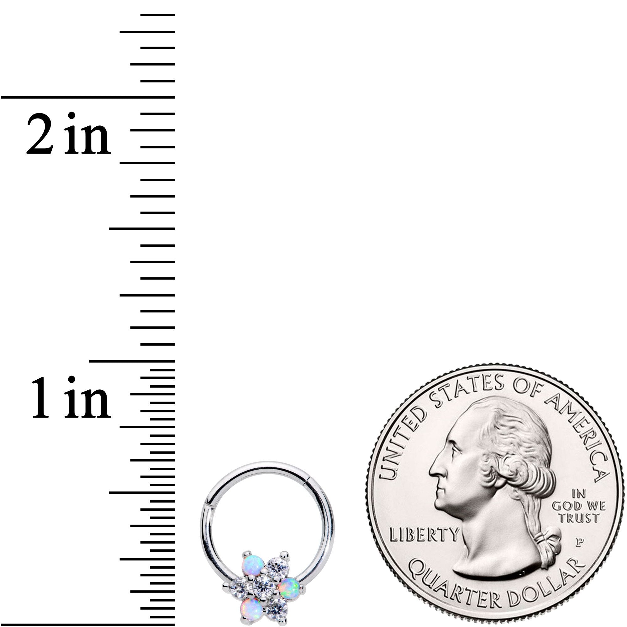 16G 3/8 White Synthetic Opal Snow Star Hinged Segment Ring
