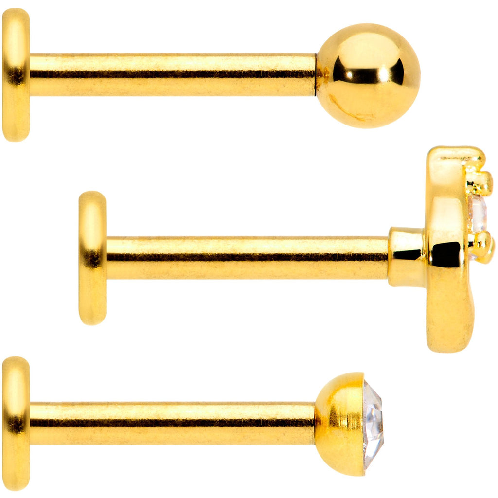 16G 5/16 Clear Gem Gold Tone Internally Threaded Labret Set