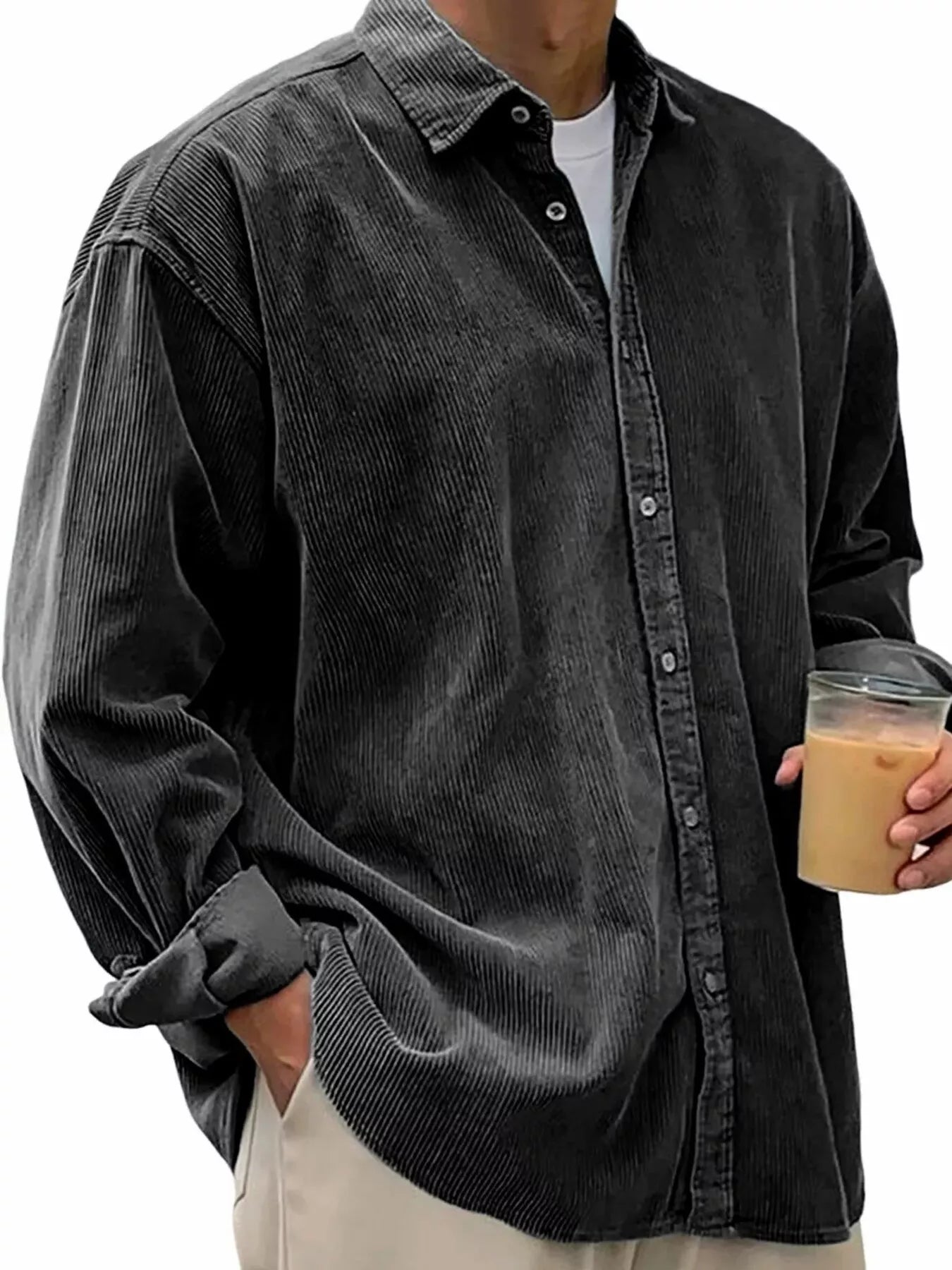 Men's Full Size Vintage Corduroy Long Sleeve Shirt Plus Size
