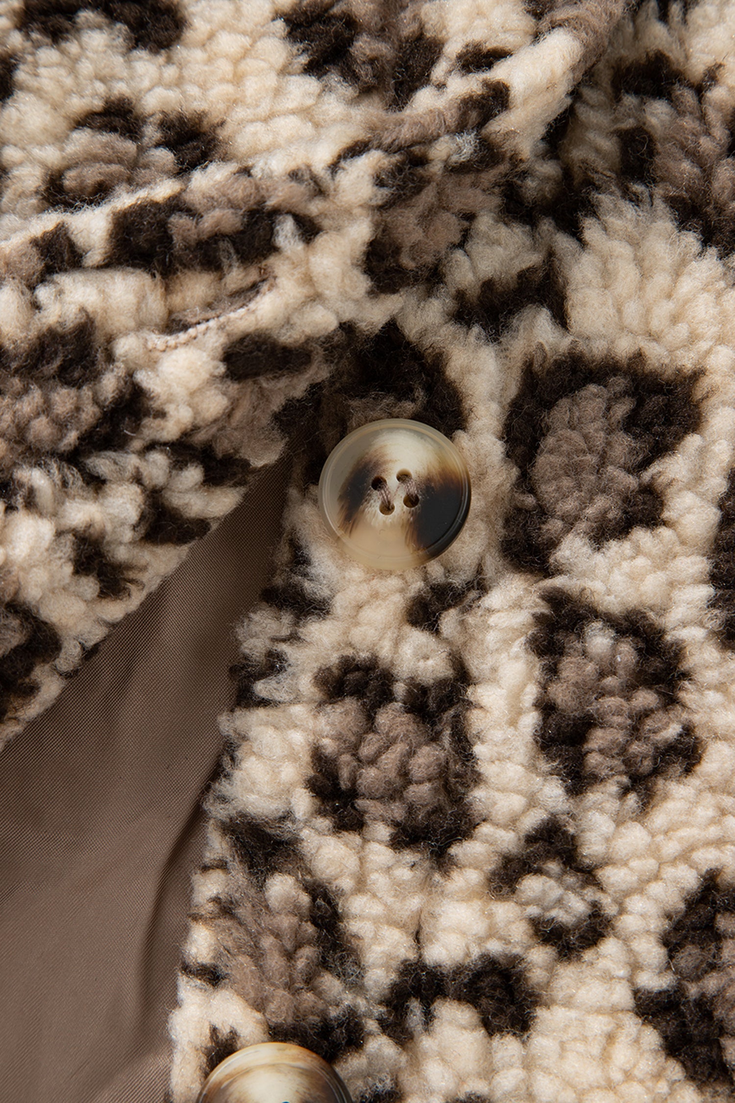 Brown Sherpa Leopard Print Flap Pocket Collared Button Up Jacket