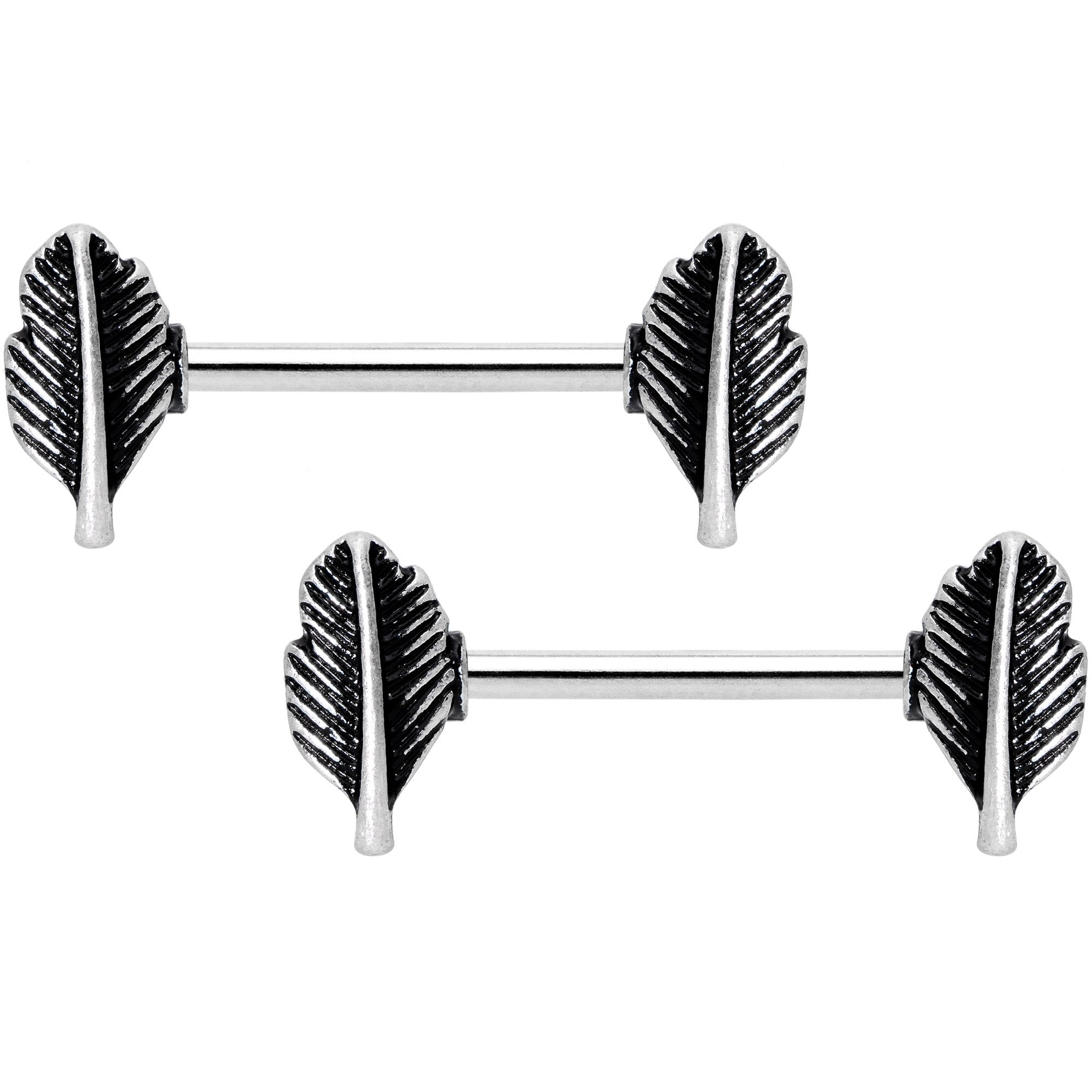 14G 9/16 Southwestern Feathers Barbell Nipple Ring Set