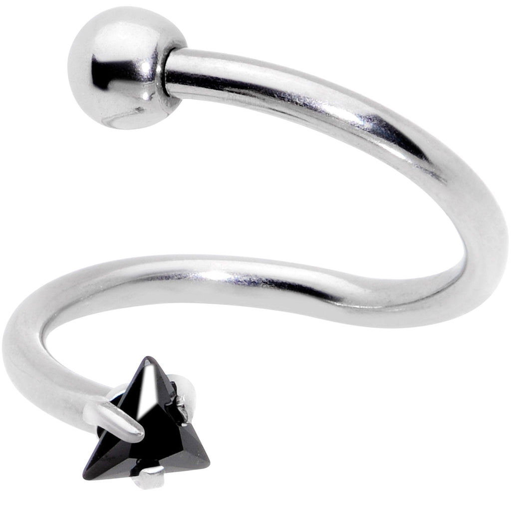 16G 3/8 Goth CZ Gem Triangle Spiral Twister Eyebrow Ring Set